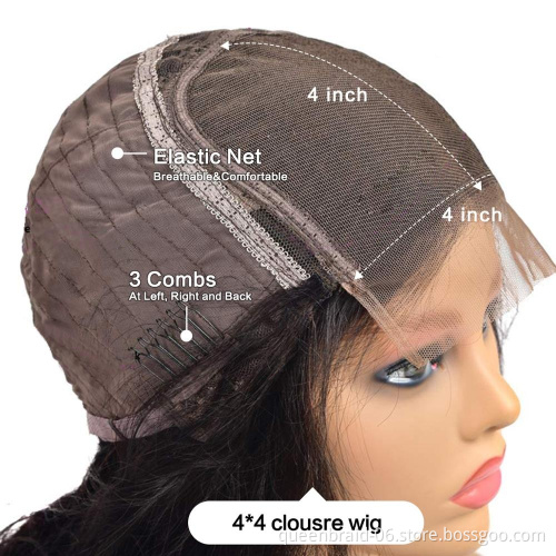 Short Bob Wigs 4X4 Lace Closure Wigs Brazilian Virgin Human Hair Straight Bob lace Front Wigs Pre Plucked with Baby Hair Natural